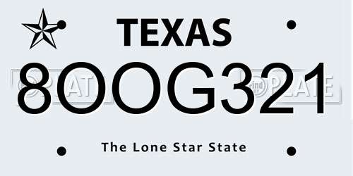 8OOG321 Texas License Plate