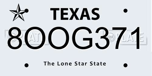 8OOG371 Texas License Plate