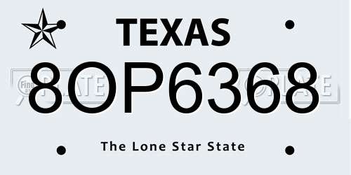 8OP6368 Texas License Plate