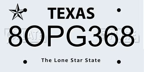 8OPG368 Texas License Plate