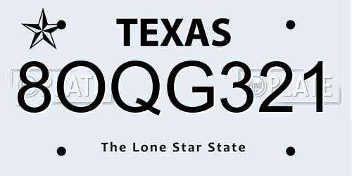 8OQG321 Texas License Plate