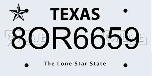 8OR6659 Texas License Plate