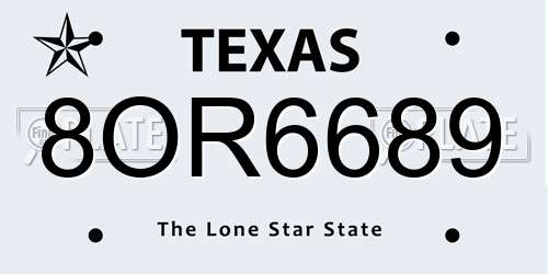 8OR6689 Texas License Plate