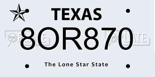 8OR870 Texas License Plate