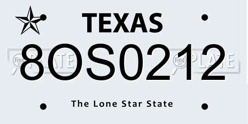 8OS0212 Texas License Plate