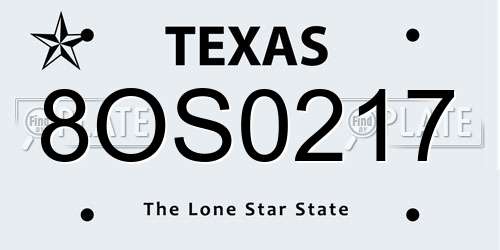 8OS0217 Texas License Plate