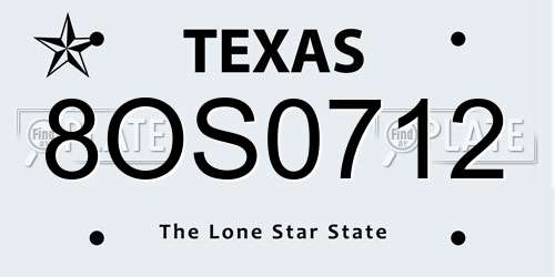 8OS0712 Texas License Plate