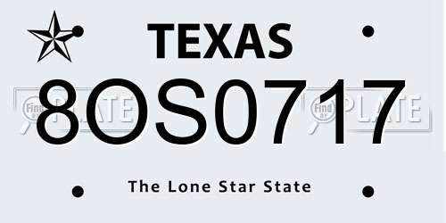 8OS0717 Texas License Plate