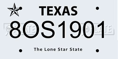 8OS1901 Texas License Plate