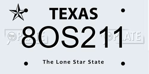 8OS211 Texas License Plate