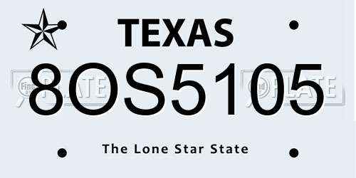 8OS5105 Texas License Plate