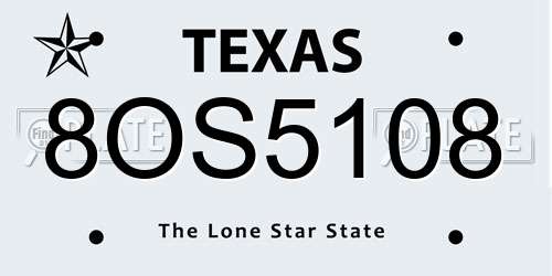 8OS5108 Texas License Plate