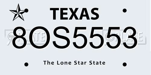 8OS5553 Texas License Plate