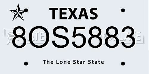 8OS5883 Texas License Plate