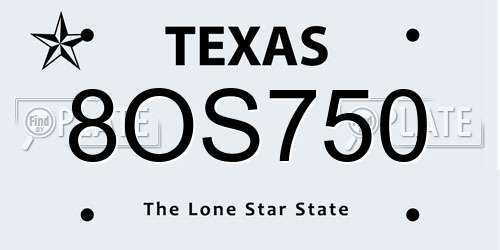 8OS750 Texas License Plate