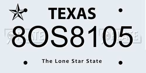 8OS8105 Texas License Plate