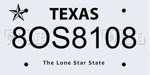 8OS8108 Texas License Plate