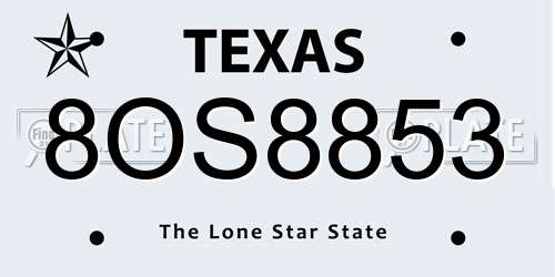 8OS8853 Texas License Plate