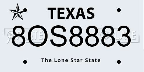 8OS8883 Texas License Plate