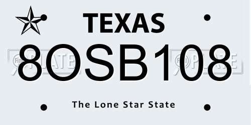 8OSB108 Texas License Plate