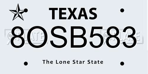 8OSB583 Texas License Plate