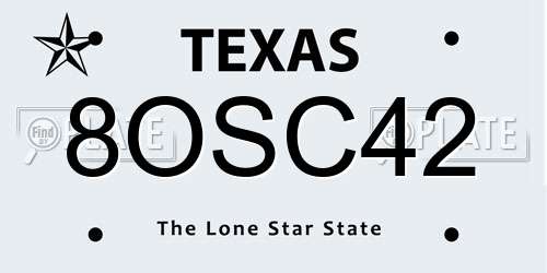 8OSC42 Texas License Plate