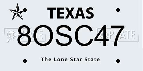 8OSC47 Texas License Plate
