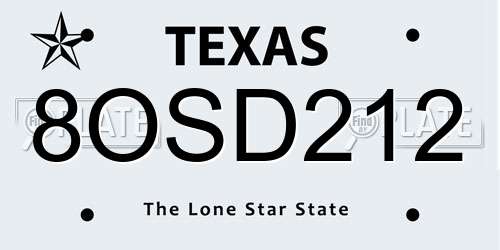8OSD212 Texas License Plate