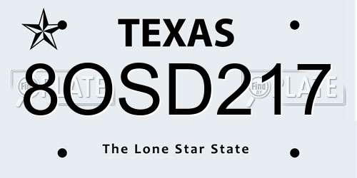 8OSD217 Texas License Plate