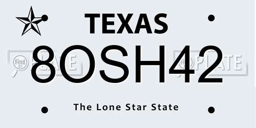 8OSH42 Texas License Plate
