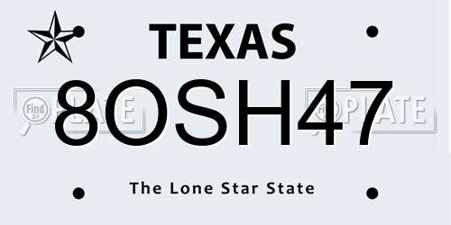 8OSH47 Texas License Plate