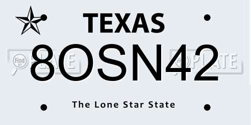 8OSN42 Texas License Plate