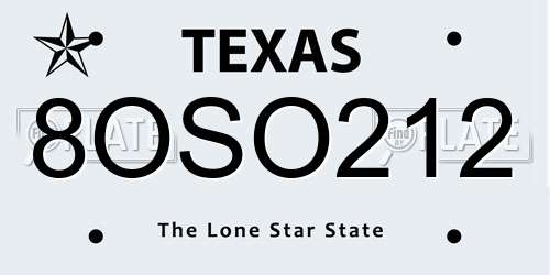8OSO212 Texas License Plate