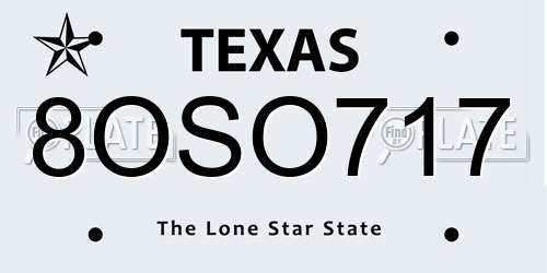 8OSO717 Texas License Plate