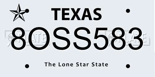 8OSS583 Texas License Plate