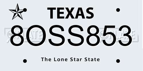 8OSS853 Texas License Plate