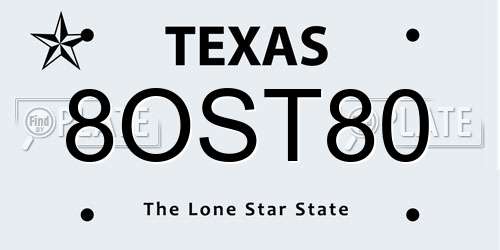 8OST80 Texas License Plate