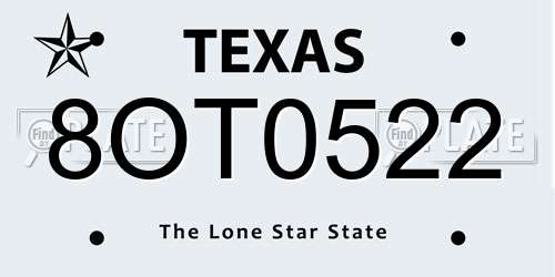 8OT0522 Texas License Plate