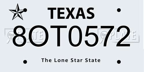 8OT0572 Texas License Plate