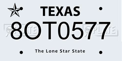 8OT0577 Texas License Plate