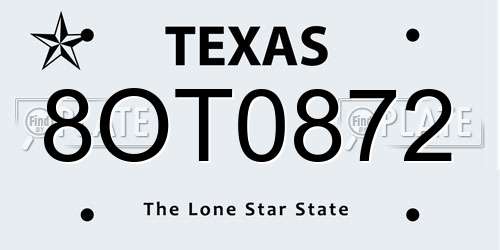 8OT0872 Texas License Plate