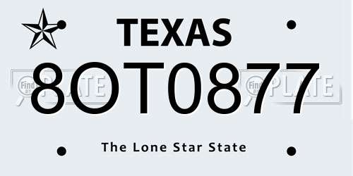 8OT0877 Texas License Plate