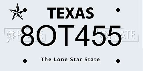 8OT455 Texas License Plate