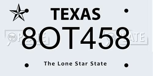 8OT458 Texas License Plate