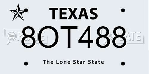 8OT488 Texas License Plate