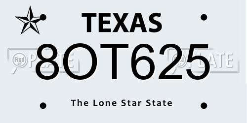 8OT625 Texas License Plate