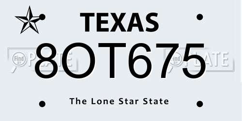 8OT675 Texas License Plate