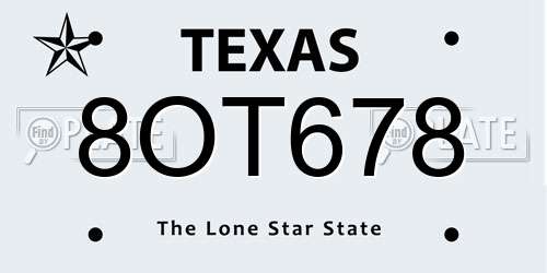 8OT678 Texas License Plate