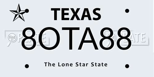 8OTA88 Texas License Plate