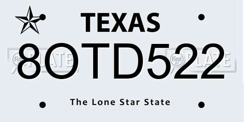 8OTD522 Texas License Plate